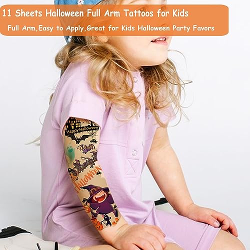 CHARLENT Kids Halloween Full Arm Temporary Tattoos - 11 Sheets