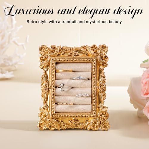 Creamy White Vintage Ring Display Stand with Baroque Design Jewelry Organizer