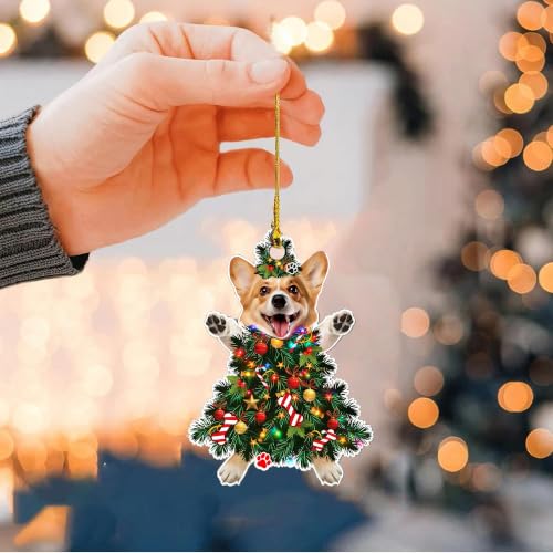 Corgi Christmas Tree Ornament Hand-Painted Wooden Dog Holiday Decor