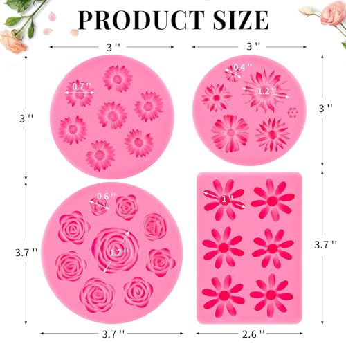 Silicone Flower Fondant Molds 4-Pack for Cake Decorating