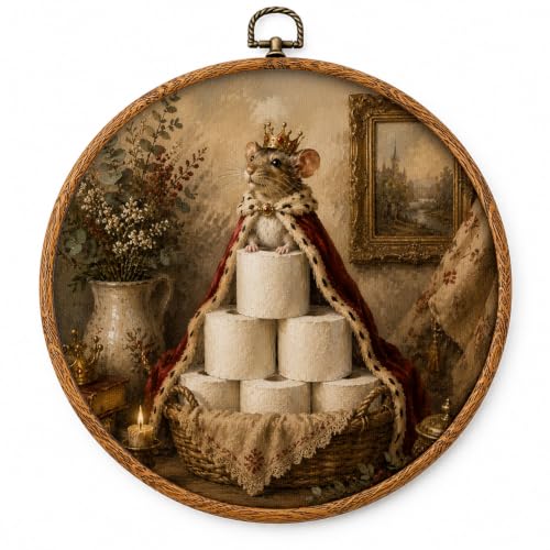Christmas Mouse Wall Art - 10x10 Inch Round Framed Bathroom Decor - ChenCraty Variation