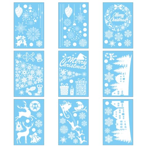 Christmas Window Clings 9 Sheet Snowman Snowflake Glass Decals