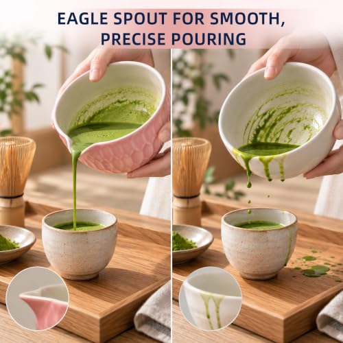 Pink Matcha Bowl with Spout - Japanese Ceramic Chawan for Whisking & Pouring