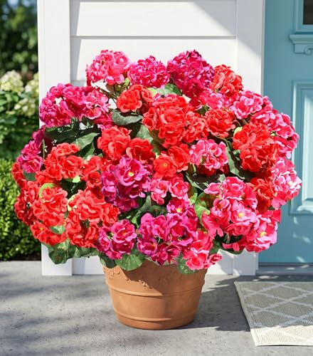 Artificial Geraniums - 6 Bundles UV Resistant Faux Flowers for Outdoor Decor