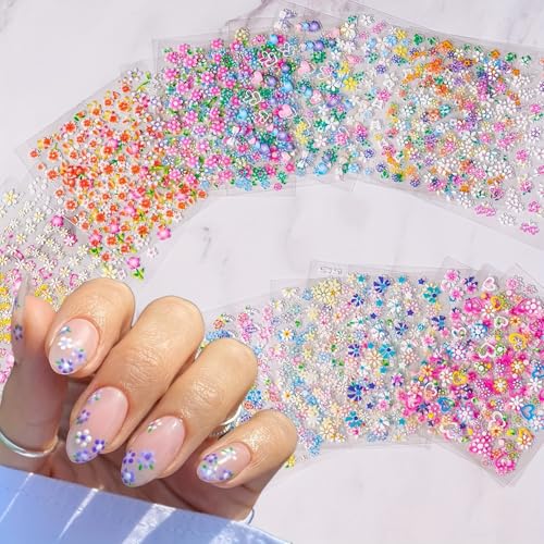 Cublive 30 Sheets 3D Floral Nail Stickers Cute Daisy Flower Nail Decals