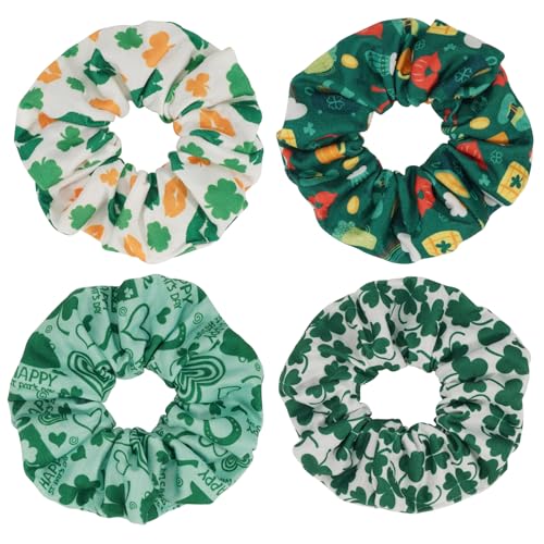 St. Patrick's Day Green Hair Scrunchies 4 Pack Shamrock Hair Ties