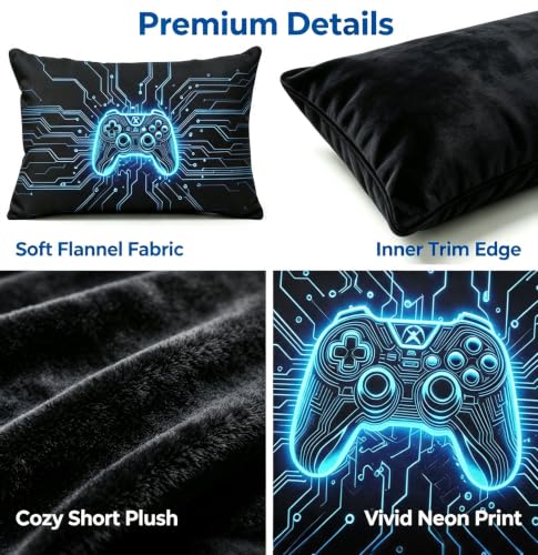 Neon Blue Game Controller Lumbar Pillow Cover 20x12 - Heartfelt-18