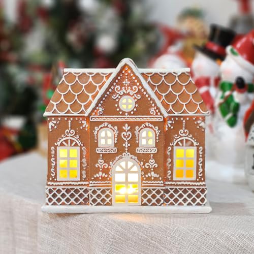 Medium Gingerbread House Decor with LED Light - Christmas Village Figurine