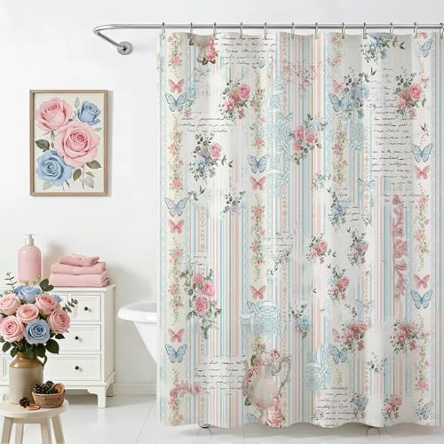 Lindameler Vintage Floral Shower Curtain - Pink Boho Design, 72x72