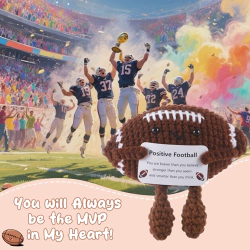Handmade Crochet Football Plush - Emotional Support Gift with Motivational Card