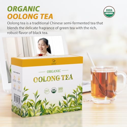 Soeos Organic Oolong Tea, 100 Tea Bags, Premium Hot & Cold Brew Tea