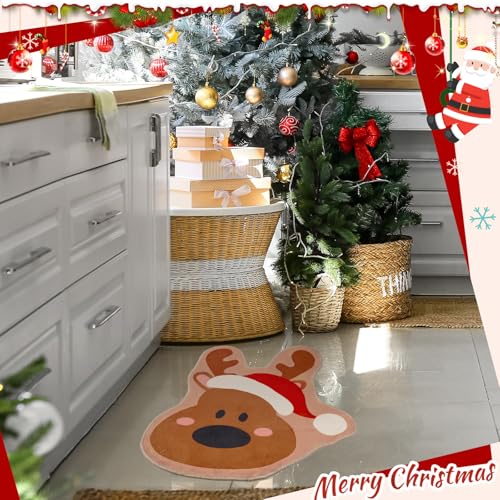 Christmas Reindeer Bathroom Rug with Santa Hat Non Slip 19x27-Inch