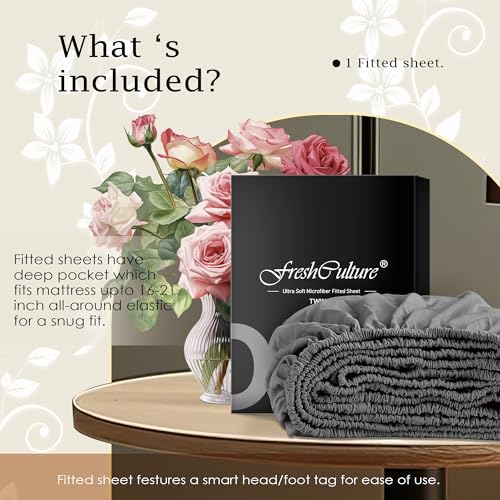 FreshCulture Twin Fitted Sheet - Dark Grey, Ultra Soft Microfiber