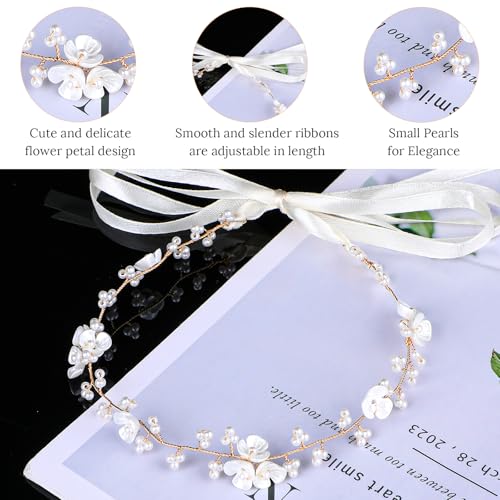 Dopenspi Pearl Flower Girl Headband Crystal Hair Accessory for Wedding