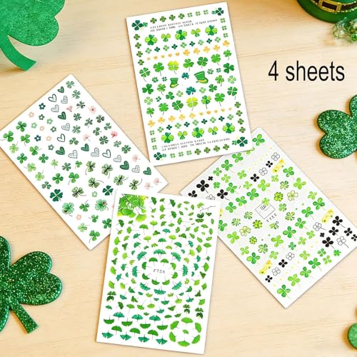 St. Patrick's Day 3D Shamrock Nail Stickers Green Clover Decals 4 Sheets