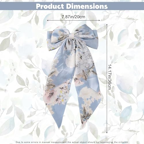 JazSwirl Blue Floral Hair Bow Clip Large Long Ribbon Hair Accessory