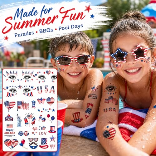 Patriotic Temporary Tattoos for Kids and Adults - 128+ Waterproof USA Designs