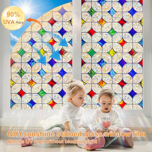 Rainbow Mosaic Stained Glass Window Film - 17.5 x 78.7 in Privacy Film