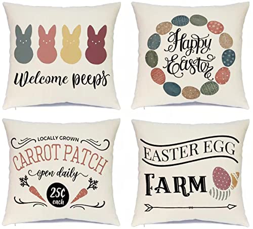Easter Pillow Covers Set of 4 - 20x20 Inch Bunny & Egg Design