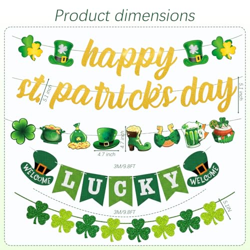 St Patricks Day Decorations Set - 4-Piece Lucky & Happy Banner