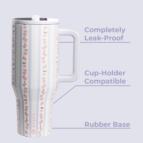 HydroJug Traveler - 40 Oz Insulated Water Bottle with Handle & Flip Straw | Leak Resistant, Fits Cup Holder - Primrose