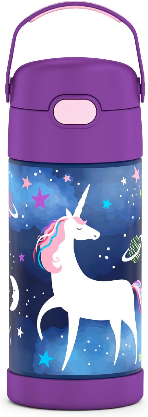 THERMOS FUNTAINER Water Bottle - 12 Ounce Stainless Steel Vacuum Insulated with Straw | Space Unicorn Design