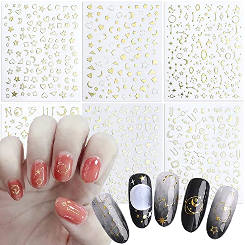 Vezocim Gold Nail Art Stickers - 6 Sheets Starry Sky Moon & Constellation Decals