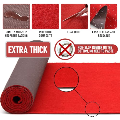 Heavy-Duty Red Carpet Runner 3ft x 20ft Non-Slip Indoor Outdoor Party Event