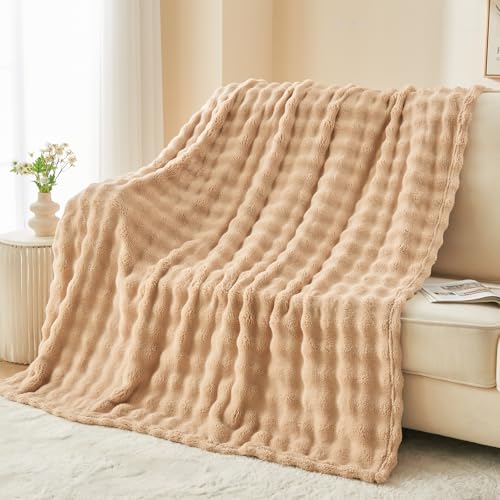 Brown 3D Bubble Flannel Throw Blanket 50x60 Inches for Couch & Bed - NEWCOSPLAY