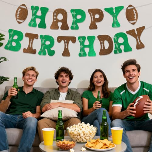 Football Birthday Banner - Pre-Strung Glitter Party Decoration