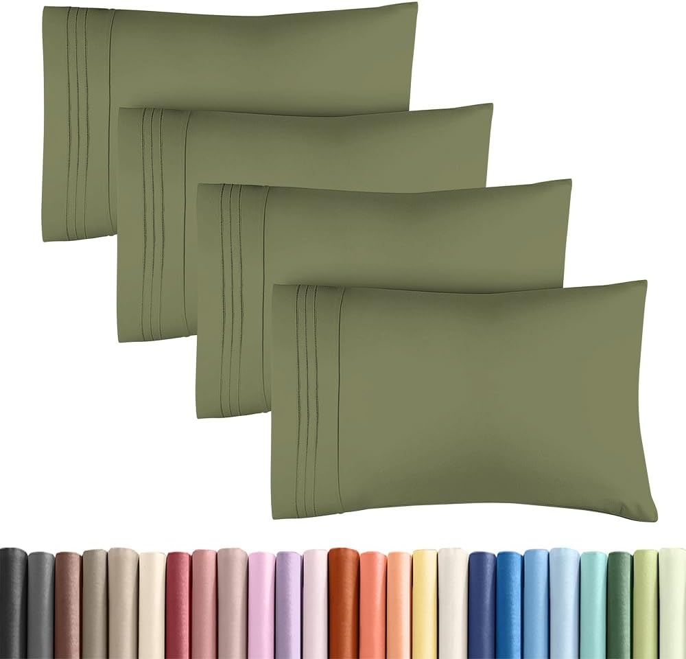 Skiennix Standard Pillow Cases Set of 4 - Ultra Soft Hotel Quality Covers - Machine Washable Sage Green