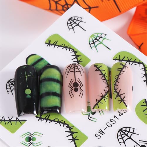 TailaiMei 6 Sheets Halloween Nail Stickers Pumpkin Bat Decals