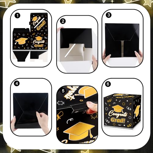 Lemicin Graduation Card Box Holder 2026 - Black & Gold Congrats Grad Party Decoration