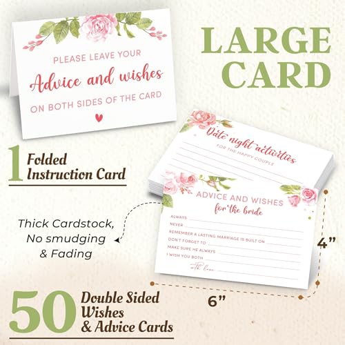 Bridal Shower Advice Cards - 50 Floral Pink Rose Keepsakes
