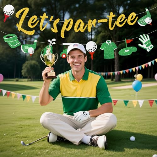 Green Pre-Strung Golf Party Banner for Birthday Retirement Baby Shower - Let's Par-Tee