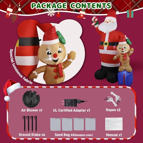 7FT Christmas Inflatable Scene - Santa & Gingerbread with Lights - Santa-Gingerbread Eva