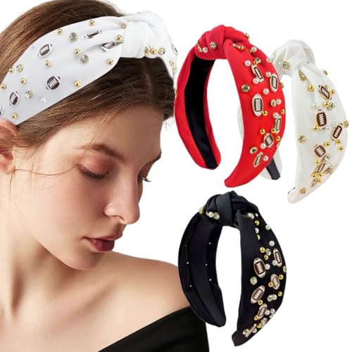 LEKTIST Pearl Rhinestone Knotted Headband - Football Fan Hair Accessory