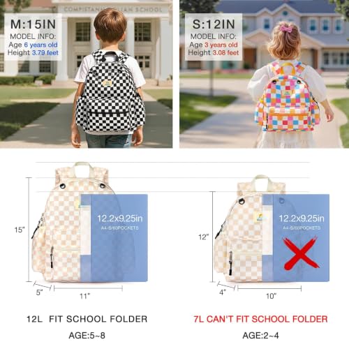 STEAMEDBUN Brown Checkerboard Toddler Backpack 12" - Ages 2-4