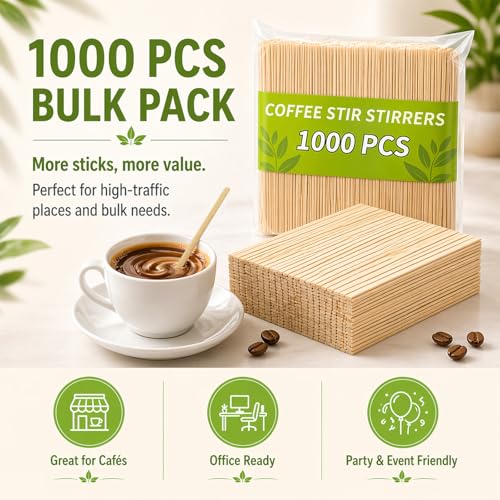 Lagincig 1000PCS Bamboo Coffee Stir Sticks - 5.5" Eco-Friendly Mixers