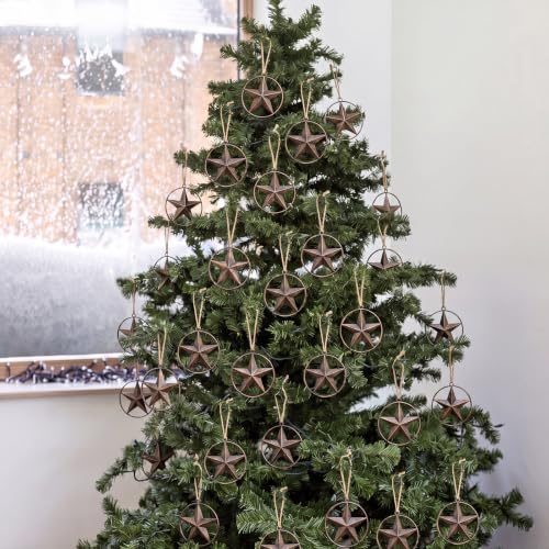 Western Metal Christmas Star Tree Ornaments – Rustic Cowboy Holiday Decor, Set of 6