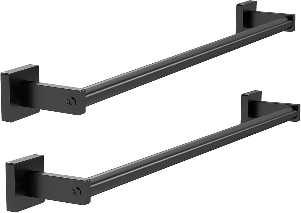 MKO Towel Bar - 24" Hand Towel Holder Rod | Durable Black Metal Wall-Mounted Rack - 2 Pack