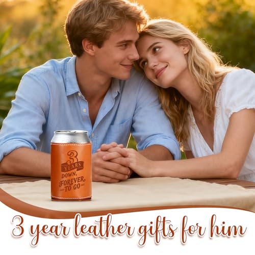Leather Can Cooler - 3rd Anniversary Gift for Him, 3 Years Down