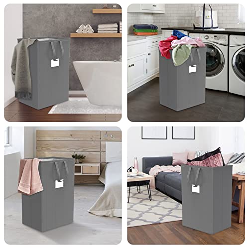 Marching Pin 75L Grey Laundry Hamper with Handles - Waterproof Tall Clothes Basket for Bedroom & Bathroom