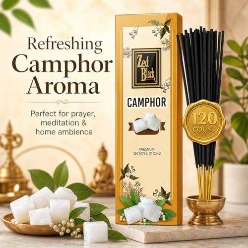 Zed Black Camphor Incense Sticks - 120 Count Aromatherapy & Puja Fragrance