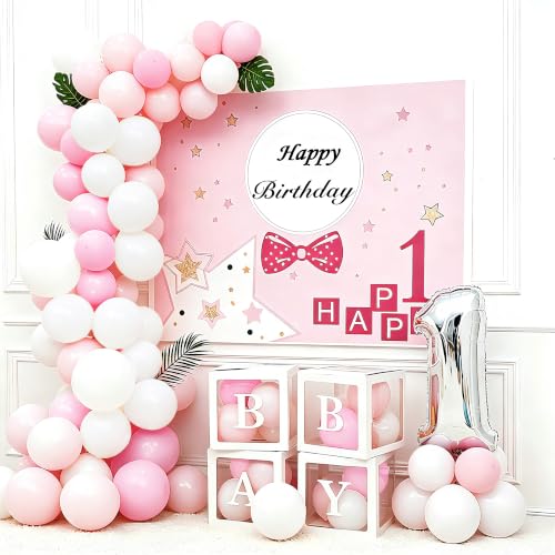 100pcs 12-Inch Pink and White Balloons Set with Ribbon for Party Decor