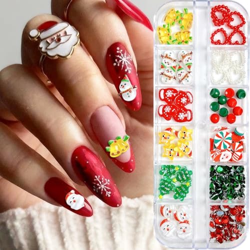 Christmas Nail Charms 3D Flat Back Acrylic Winter Nail Gems and Rhinestones