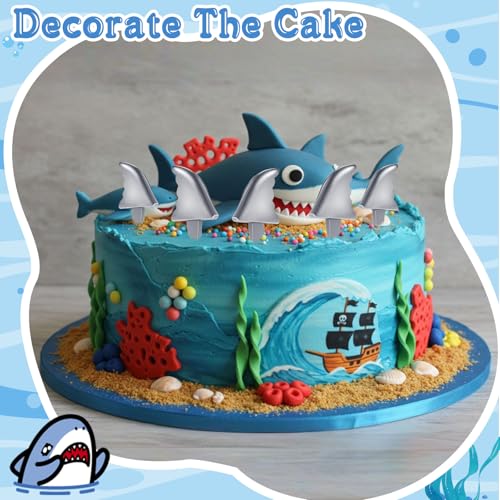 Blulu 18 Pcs Shark Fin Cupcake Toppers for Ocean Theme Parties