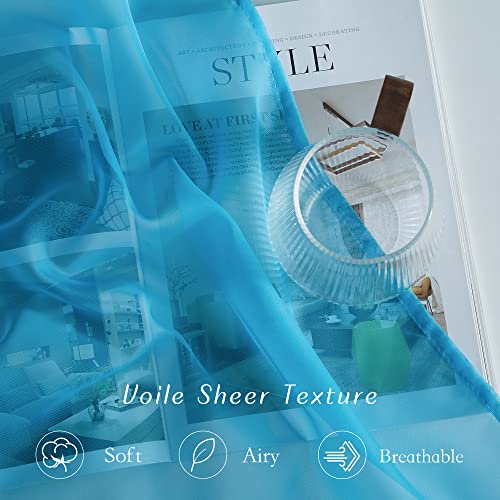 NICETOWN Teal Sheer Curtains, 54x84 Inch Grommet Voile Drapes (Set of 2)
