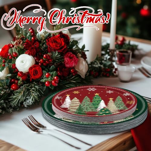 Christmas Paper Plates 9 Inch & 7 Inch Set of 50 Red Green Holiday Party Supplies