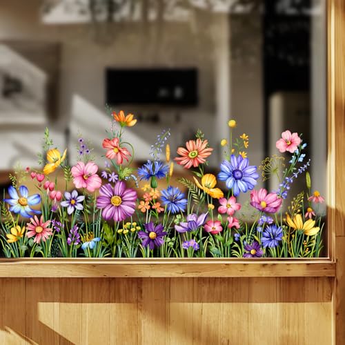 Colorful Wildflowers Window Clings - Fade-Resistant Floral Stickers